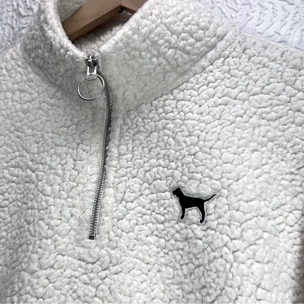 VS PINK White Sherpa Quarter Zip Sweater - Picture 4 of 9